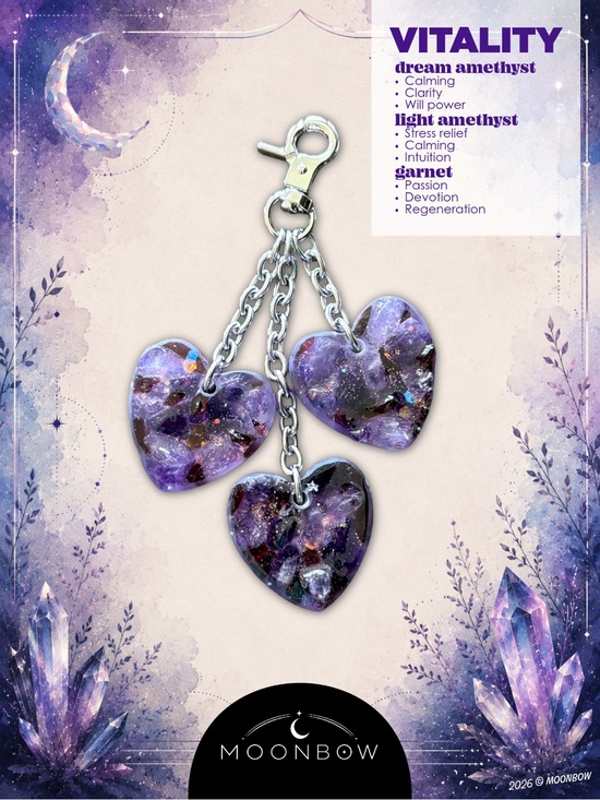 Hand Crafted Handbags - Moonbow VITALITY Charm - Dream Amethyst, Light Amethyst, Garnet